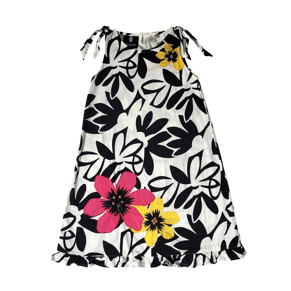 Michael Simon Girls Dress Size‎ 10 Black White Floral Applique Tropical Vacation